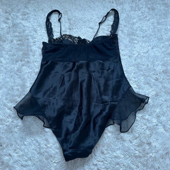 Vtg 90s S Victoria's Secret Vintage Lace and Stain Flutter Teeny Bodysuit Black - Picture 7 of 10